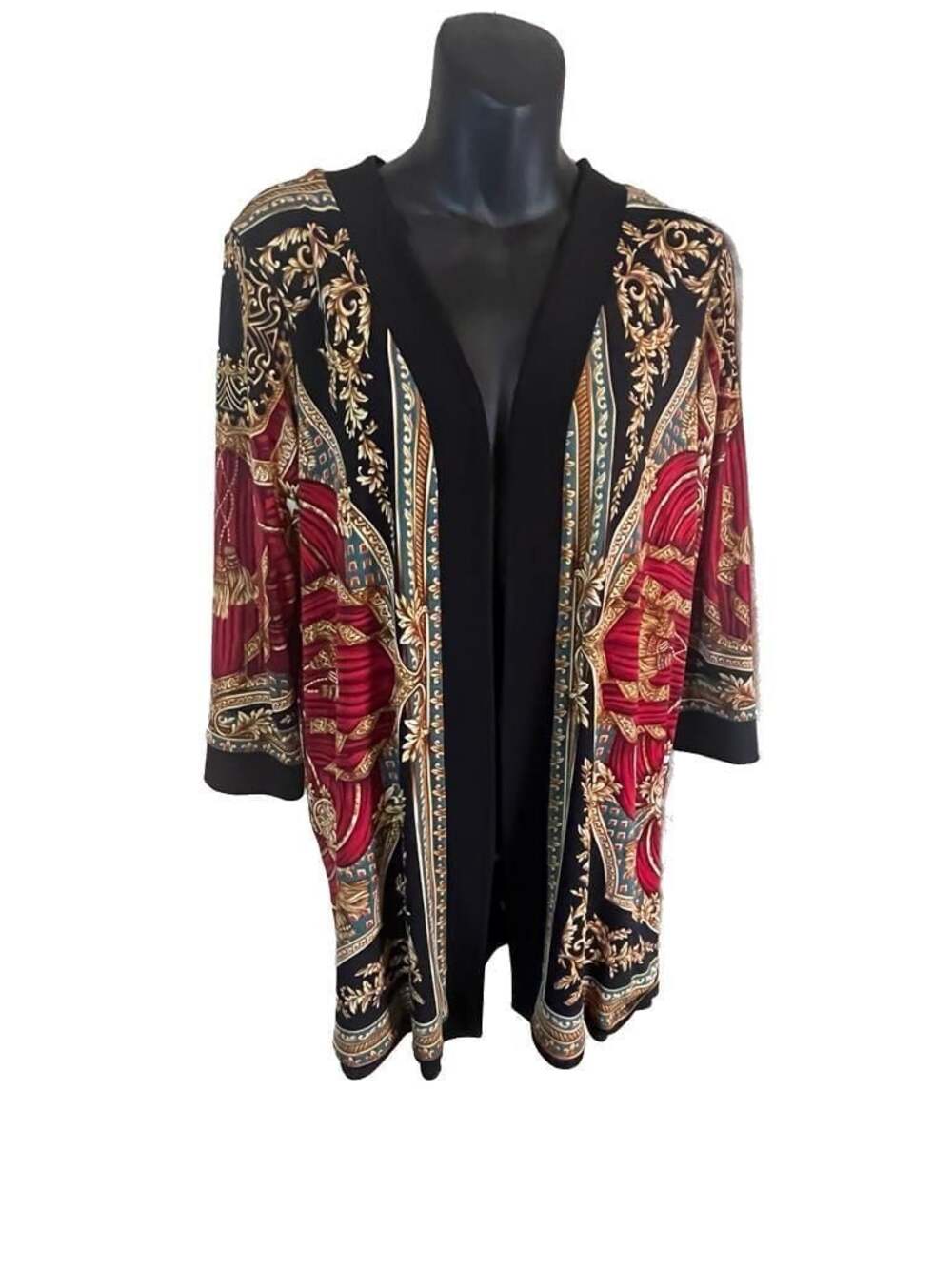 Regal Red scroll open cardigan jacket flowy loose comfortable reversible royal
